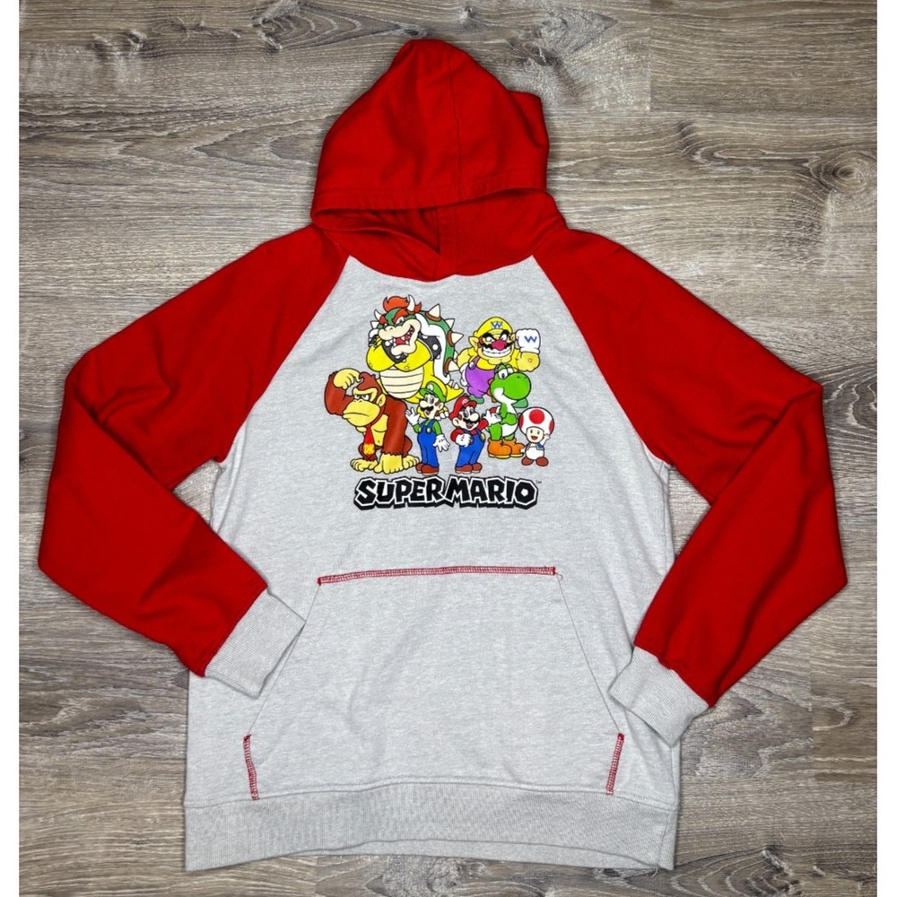 Super Mario Brothers Unisex Youth Hoodie Long Sleeve Pullover Red Gray Size XL‎